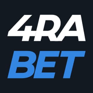 4ra bet white and blue logo on black background